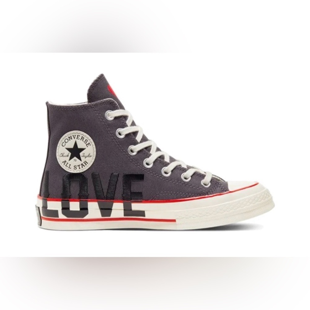 Converse Charcoal High-Tops with Red Heart Accent - Picture 2 of 8